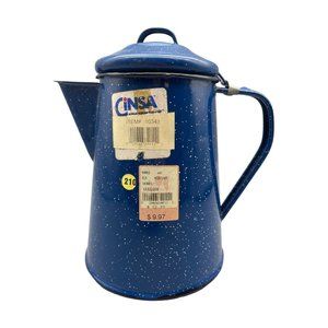 Mexican CINSA Blue Speckled Enamelware COFFEE POT Mexico 9" Camping Picnicking